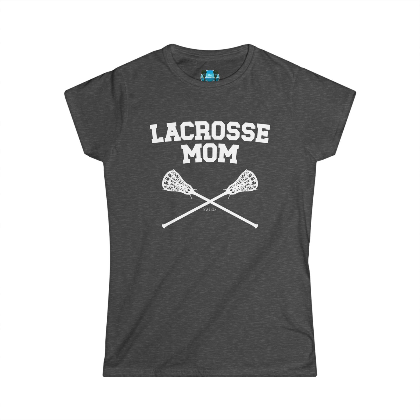 Lacrosse Mom Crossed Sticks White Font Short Sleeve