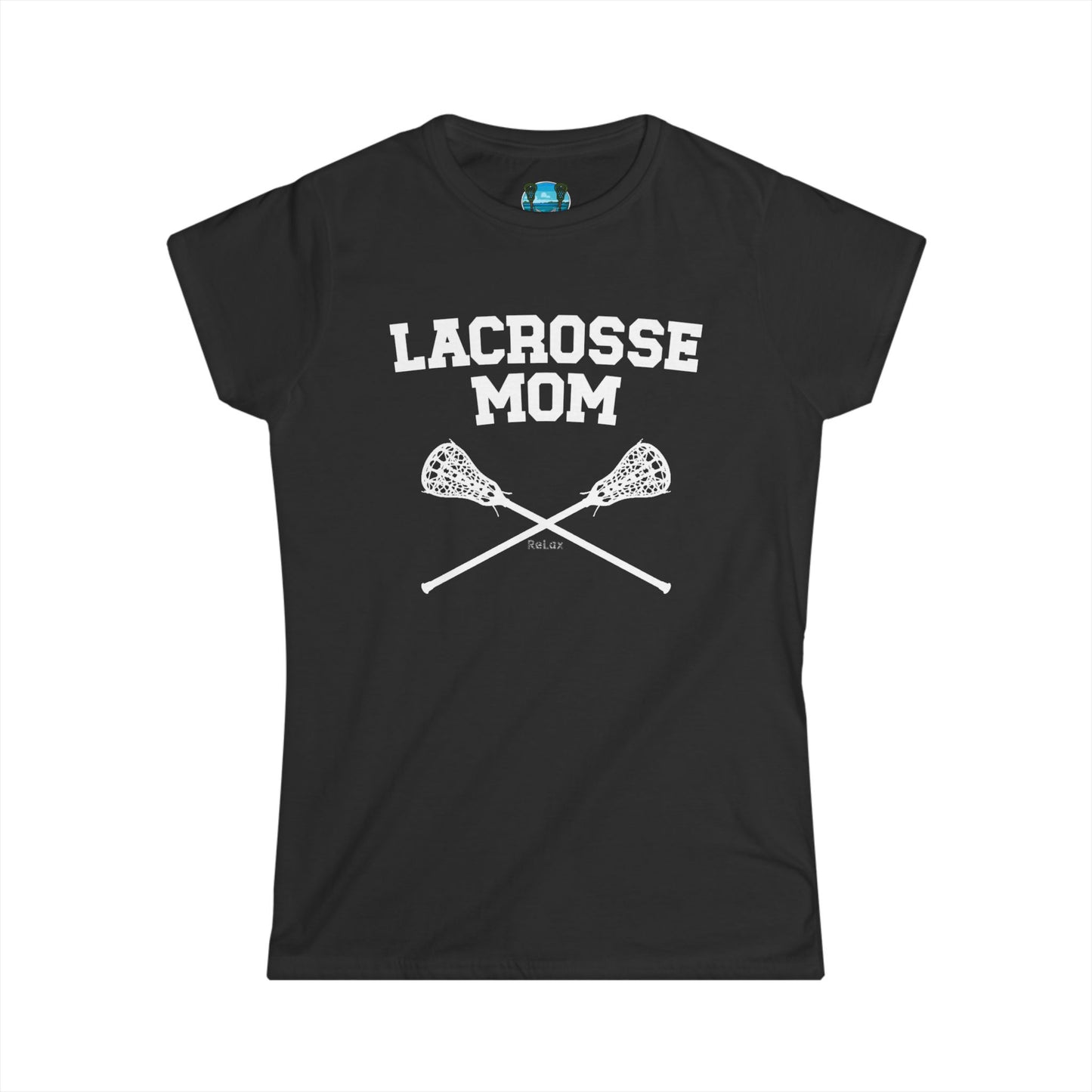 Lacrosse Mom Crossed Sticks White Font Short Sleeve