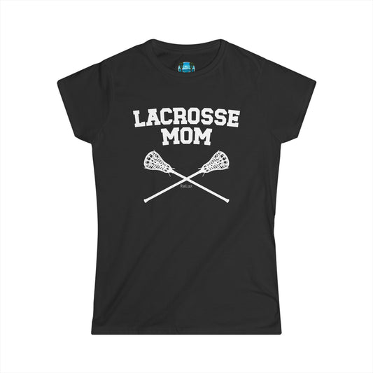 Lacrosse Mom Crossed Sticks White Font Short Sleeve